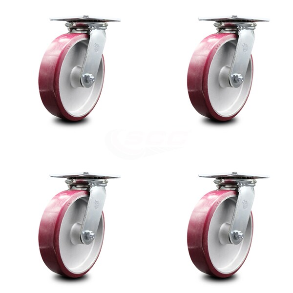 8 Inch Heavy Duty Poly on Aluminum Caster Set with Ball Bearings SCC, 4PK